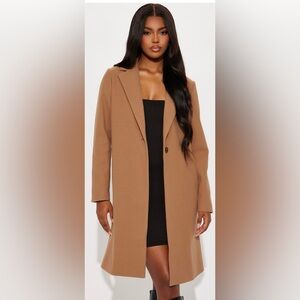 NWOT Fashion Nova Long Natalie Long Wool Coat Camel Size XL